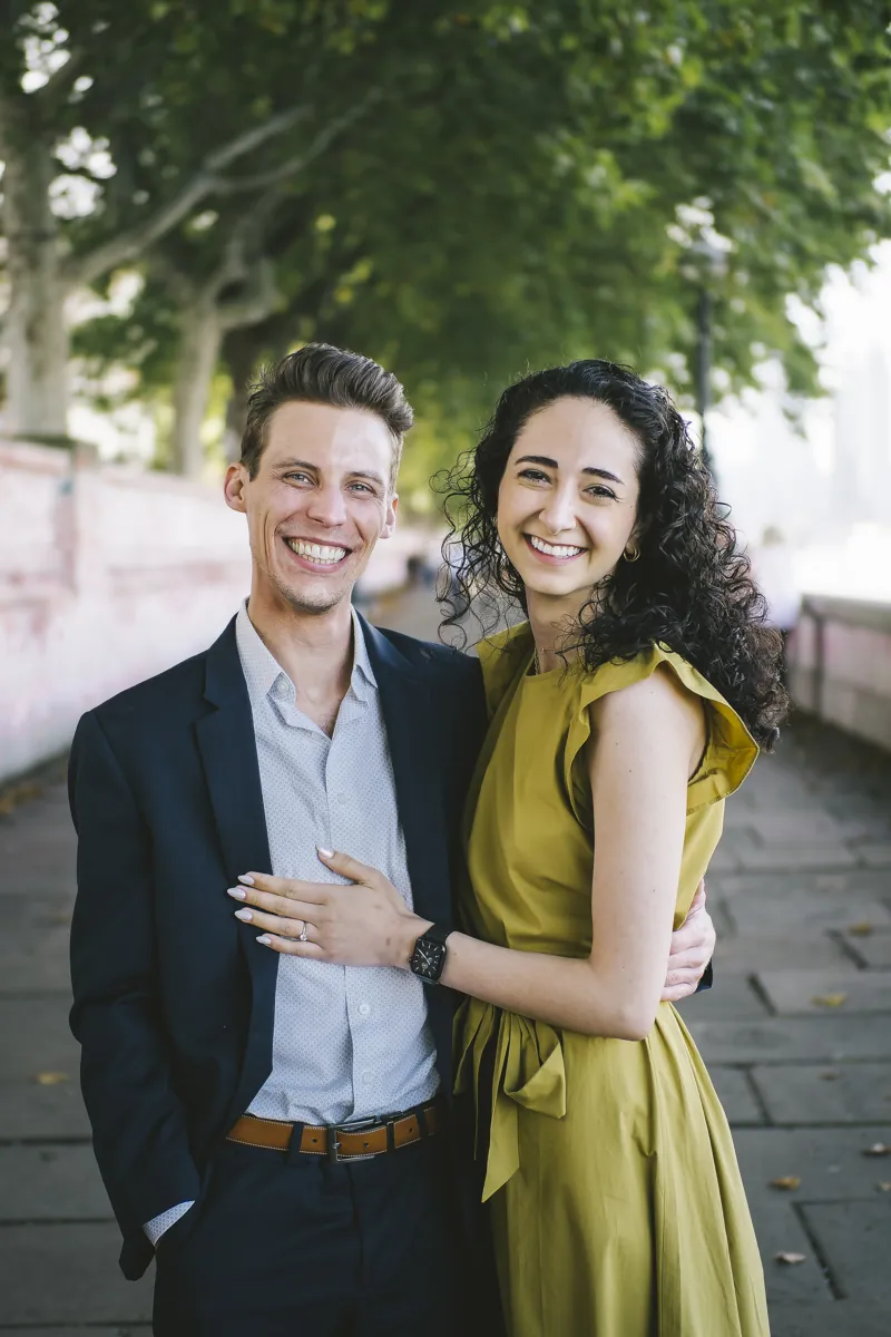 Parmida and Jake smiling together after their engagement
